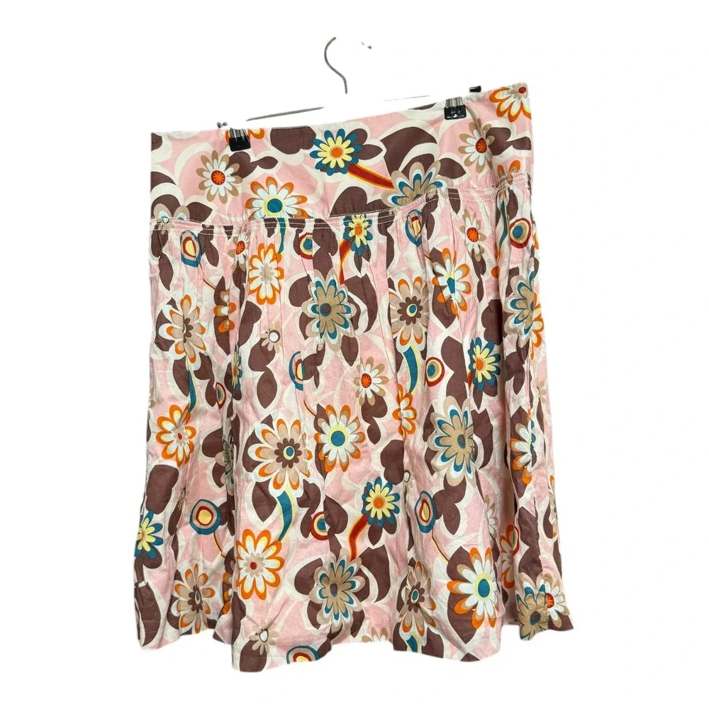 Old Navy Floral Skirt Women 8 Pink Brown Excellent Low Waist Retro Mod Cotton - Picture 3 of 5
